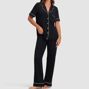 NWT Cozy Earth Bamboo Stretch Knit Short Sleeve and Pant Pajama Set Black | 3XL
